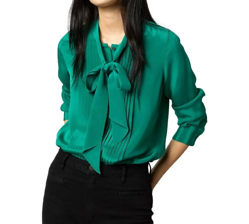 Marigold Blouse In Jade Silk Crepe De Chine Floral Chiffon Blouse