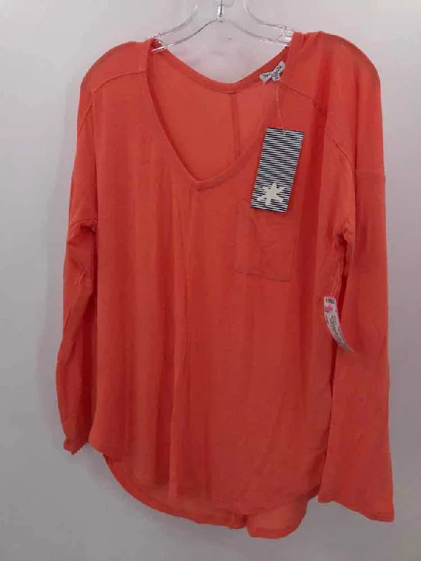 Pre-Owned Splendid Orange Size Large Long Sleeve T-shirt-- Print Jacquard Patchwork