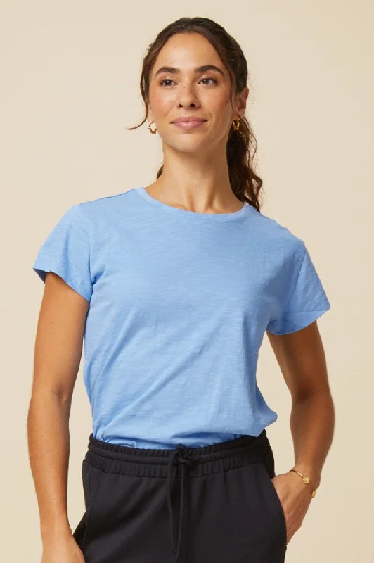 Organic Cotton T-Shirt | Blue-- Collared T-Shirt Boat Neck A-Line