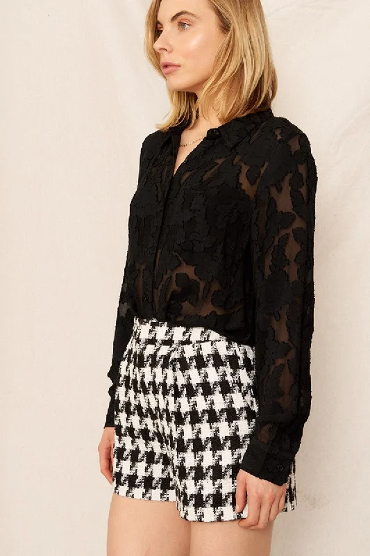 FLORAL JACQUARD BLOUSE Casual Relaxed Fit Blouse