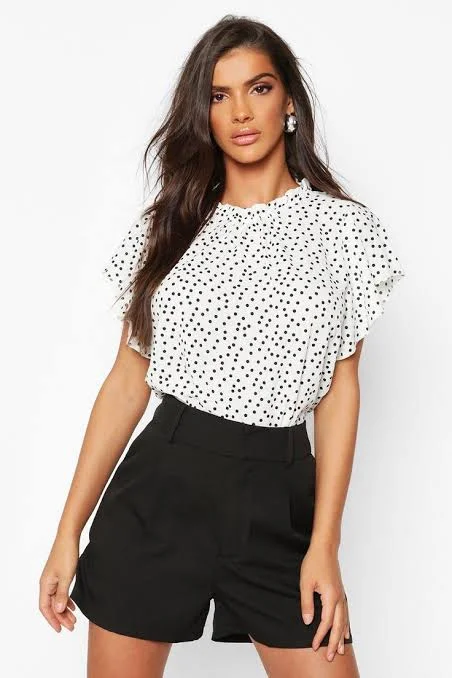Angel Sleeve Polka Dot Blouse White Double-Layered Blouse