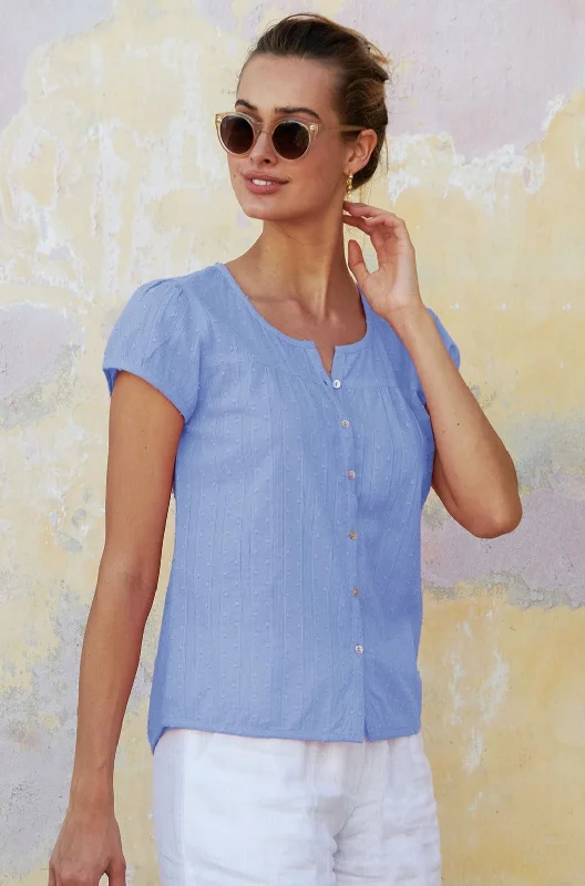 Lisbon Cotton Dobby Shirt | Blue-- Hooded Caped Shawl Collar