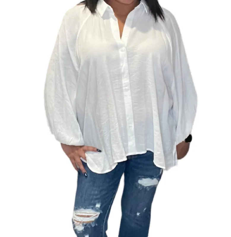 Oversized Dolman Sleeve Blouse In White Office Formal Blouse