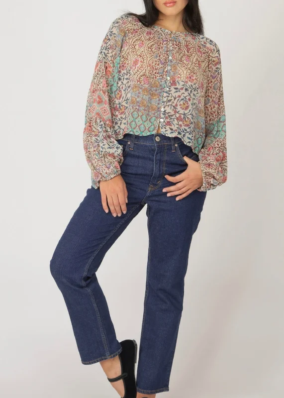 Smocked Detail Blouse Elegant Lace Blouse