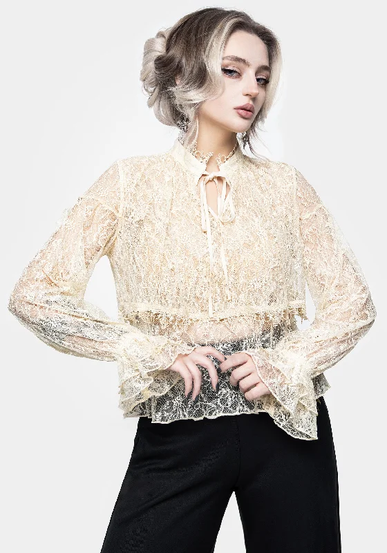 Wither Floral Lace Blouse Top Chic Square Blouse