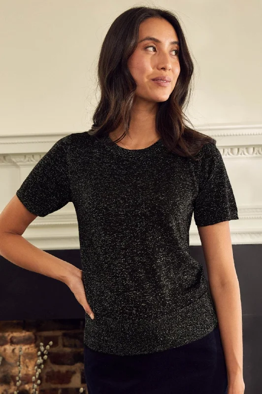 Metallic Knit T-Shirt | Black/Gold-- Layered Multi-layer Single Layer