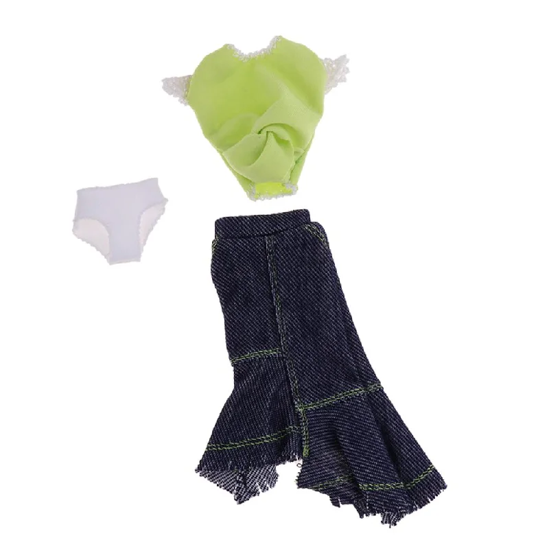 Max Stylish Summer Outfits Set Tops T-shirt & Denim Half Length Skirt for Blythe-- Elasticated Padded Insulated
