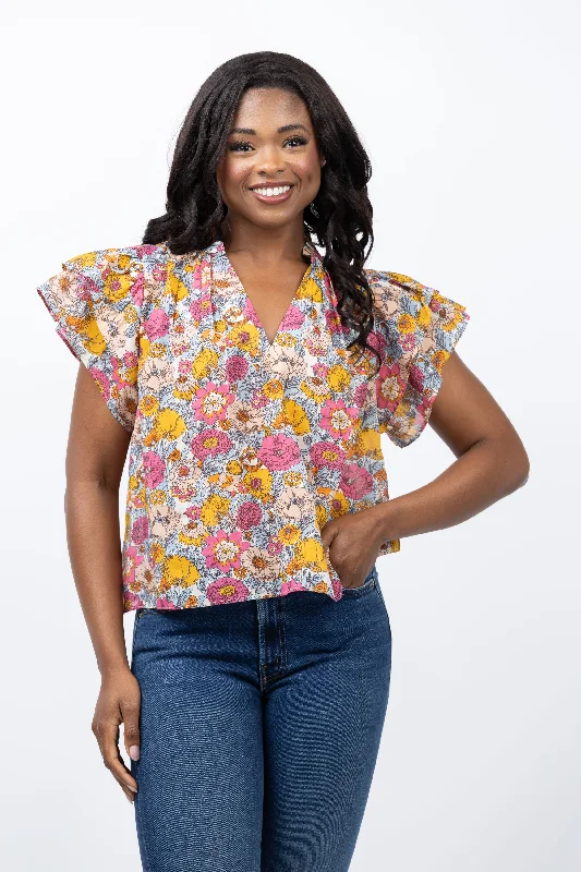 Trovata Clover Blouse in Dawn Fleurettes Floral Chiffon Blouse