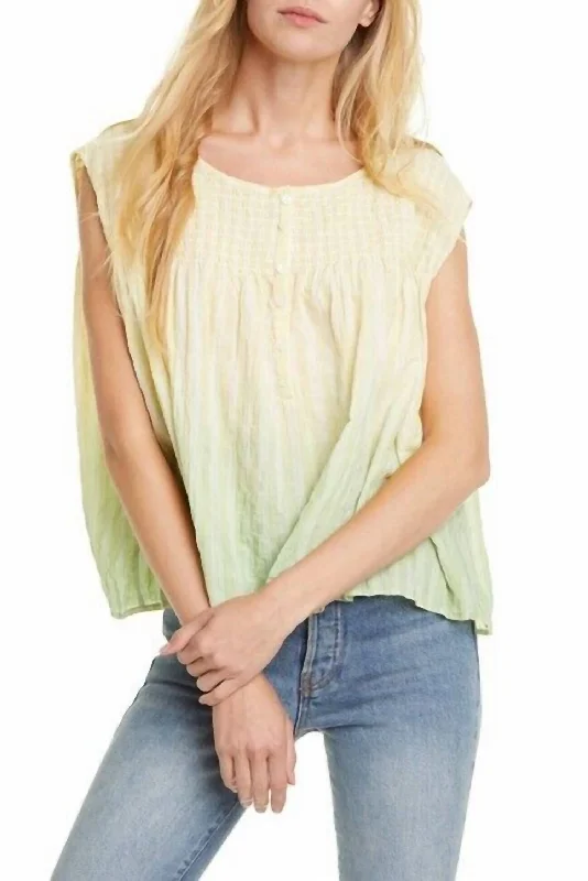Cap Sleeves Blend Button Blouse In Green Ruched Sleeve Blouse