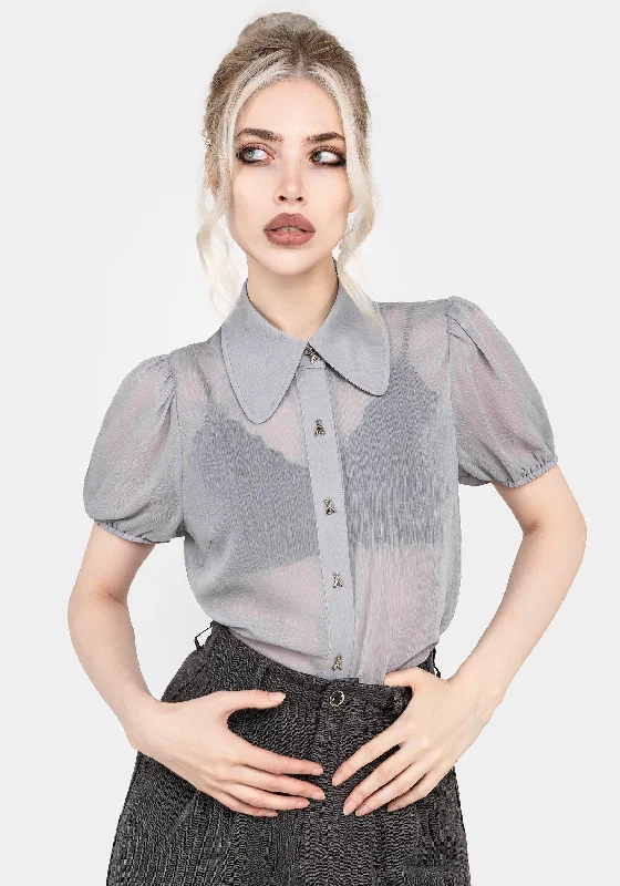 Periwinkle Button Up Blouse Top Asymmetric Hem Blouse