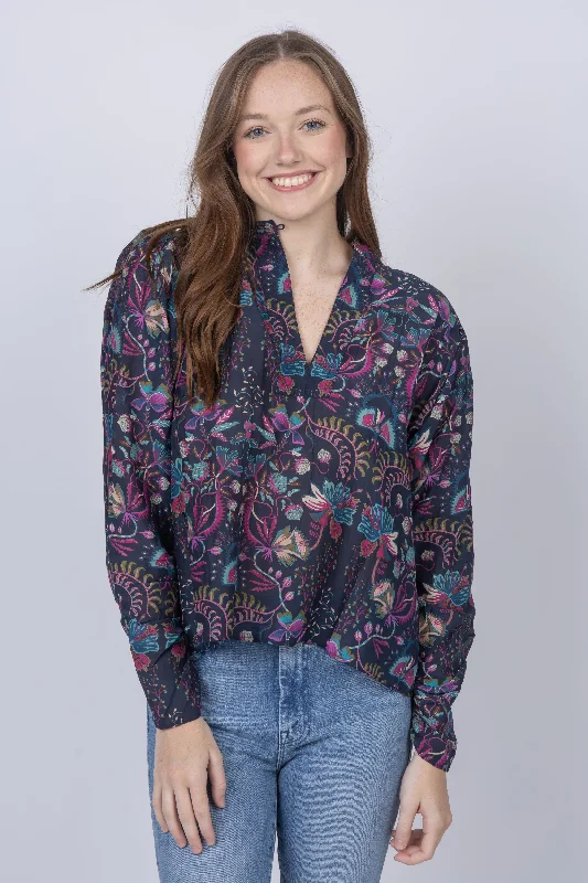 Maria Cher Palermo Cora Long Sleeve Blouse in Ocean Blue Boho Printed Blouse