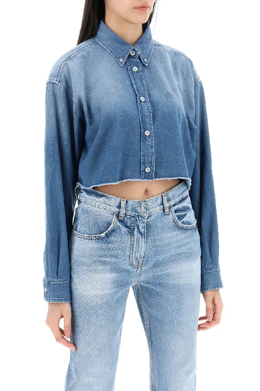 Givenchy Denim Cropped Shirt For Women-- Terry Blend Velvet Blend Canvas Blend