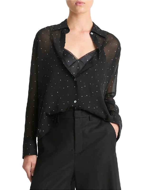 Vince Sheer Dot Silk Blouse Modern Work Blouse