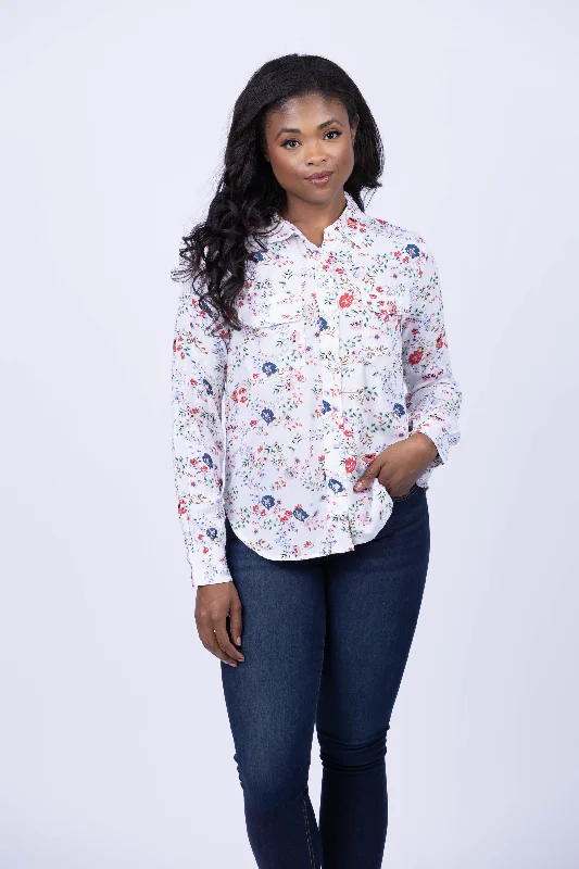 Dylan Tessa Floral Blouse in White/Multi Loose Oversized Blouse