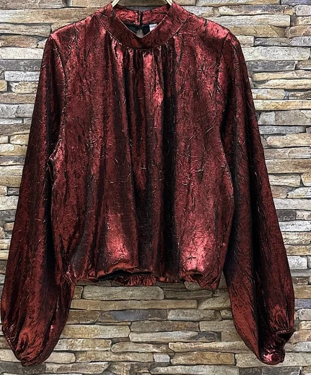 Loowie Metallic Blouse Feminine Satin Blouse