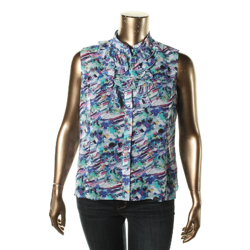 Womens Chiffon Ruffled Blouse Embellished Collar Blouse
