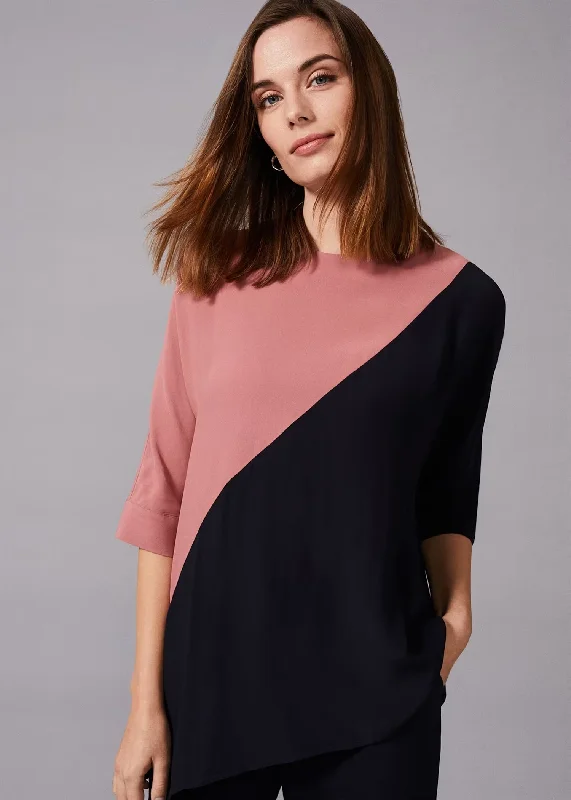 Gilly Colour Block Blouse Ruched Sleeve Blouse