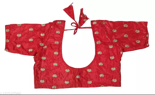 Women's Embroidered Satin Saree Blouse With Cotton Inner Linining ( Red) High Neck Blouse Women's Embroidered Satin Saree Blouse With Cotton Inner Linining ( Red) High Neck Blouse