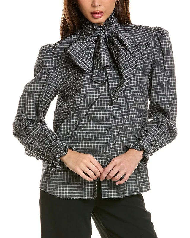 Alberta Ferretti Silk & Wool-Blend Shirt-- Lace Blend Ribbed Blend Corduroy Blend