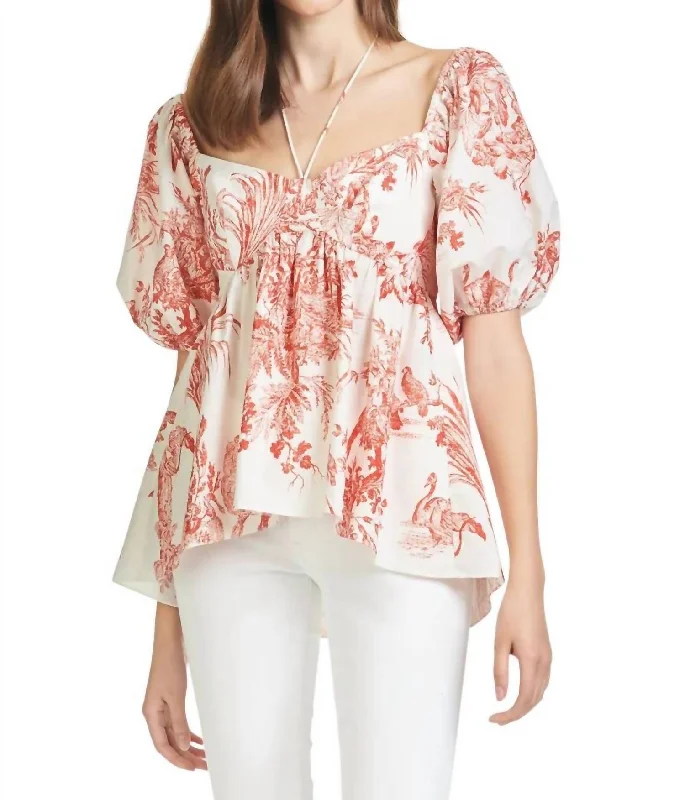 Sari Blouse In Deep Orange/ivory Toile Print Soft Pastel Blouse