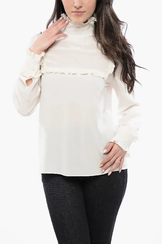 Max Mara Silk Blouse With Ruffle Subtle Shimmer Blouse