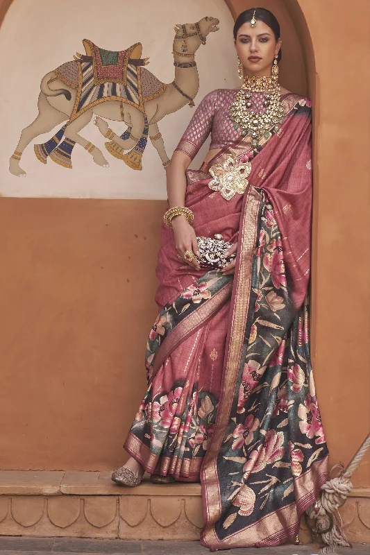 Smashing Peach Color Printed Art Silk Fabric Saree With Same Color Blouse Classic Minimalist Blouse