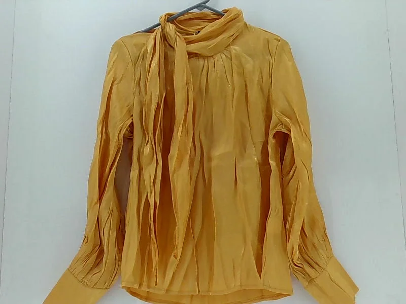 Canary Yellow Blouse with Scarf Tie - Large Office Formal Blouse