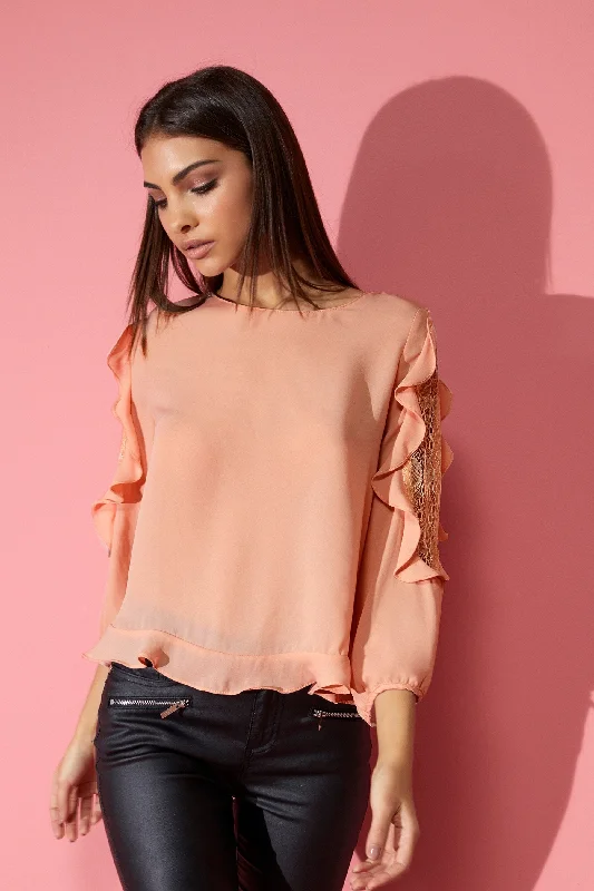Ruffle Hem Blouse Peach Ruffled Neck Blouse