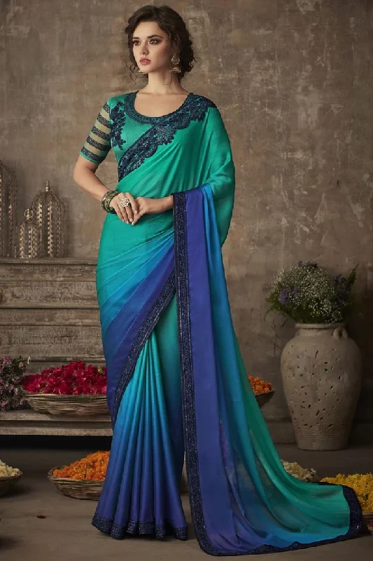 Chiffon Silk Fabric Embellished Saree With Embroidered Blouse Semi-Sheer Blouse