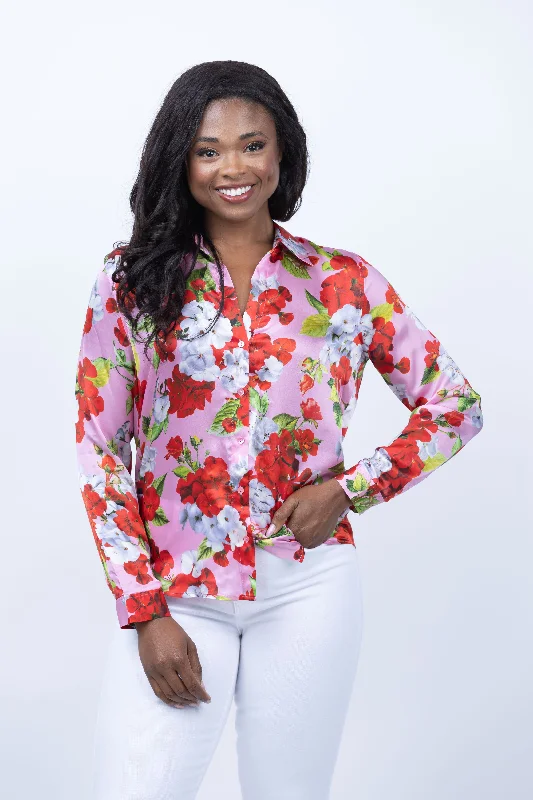 L'AGENCE Tyler Long Sleeve Blouse in Cotton Candy Classic White Blouse