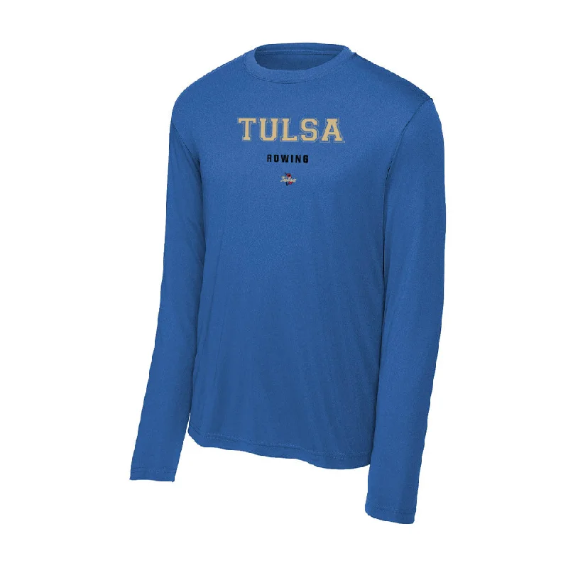 Tulsa - NCAA Women's Rowing : Sarah Menefee - Activewear Long Sleeve T-Shirt-- Denim Fabric Leather Fabric Suede Fabric