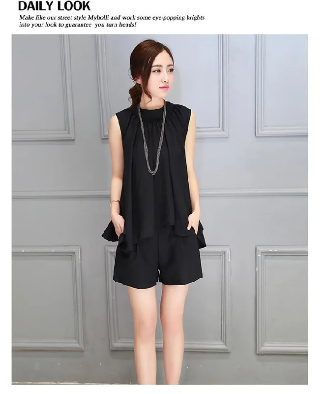 Women Casaul Summer Chiffon Solid Color Sleeve Blouse And Shorts Set Classic Minimalist Blouse Women Casaul Summer Chiffon Solid Color Sleeve Blouse And Shorts Set Classic Minimalist Blouse