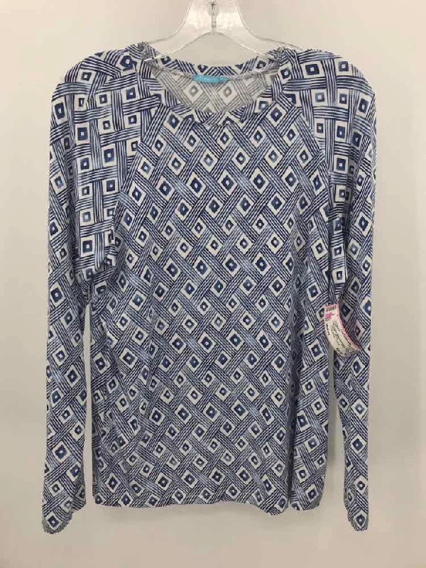 Pre-Owned J Mclaughlin Blue Size Medium Printed T-shirt-- Satin Fabric Silk Fabric Chiffon Fabric