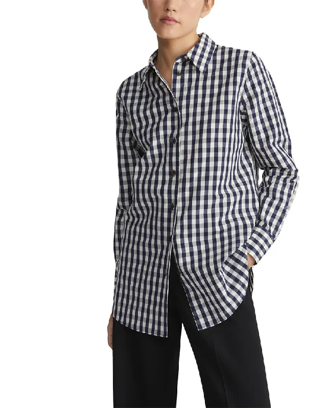 Lafayette 148 New York Button Front Oversized Long Linen-Blend Shirt-- Fashionable Trendy Casual