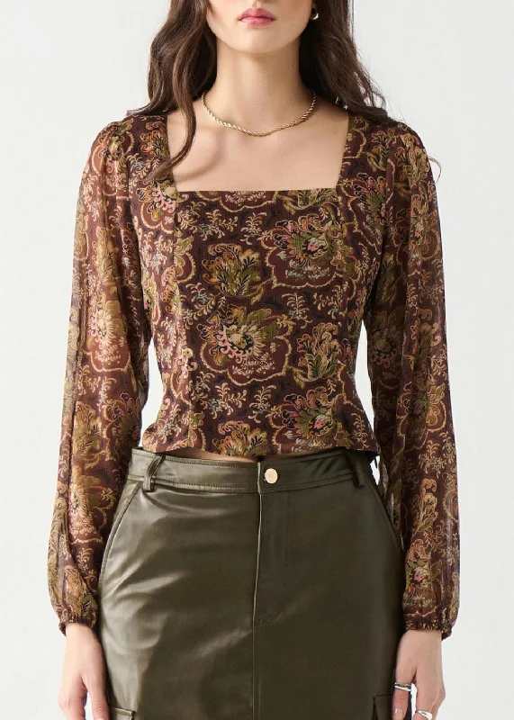 Long Sleeve Square Neck Blouse Frilled Cuff Blouse