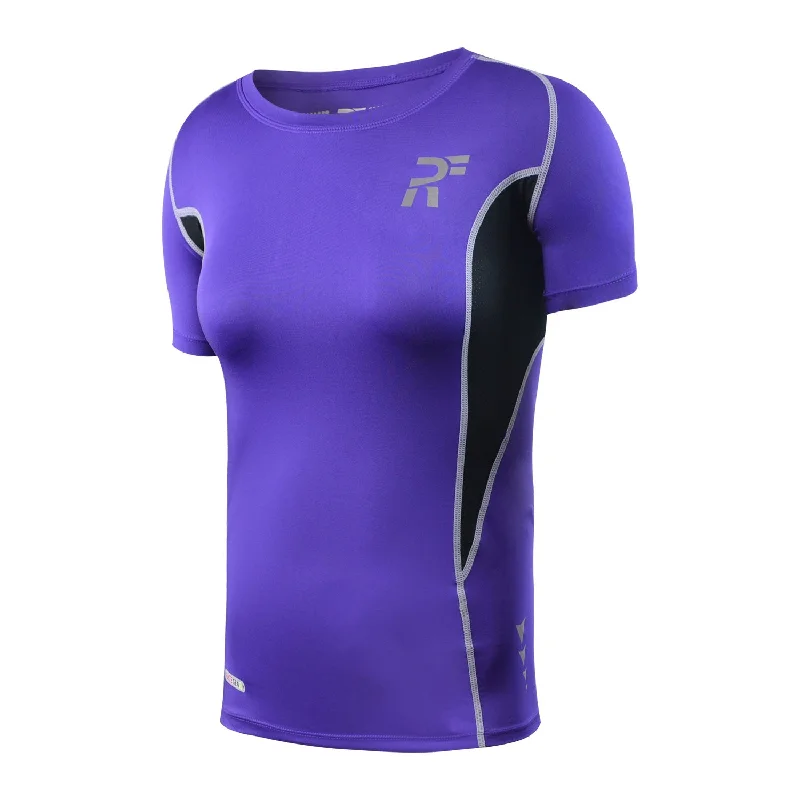 RunFlyte Women's Swarna Flow Short Sleeve T-Shirt Silvery Violet/Black-- Machine Wash Dry Clean Hand Wash