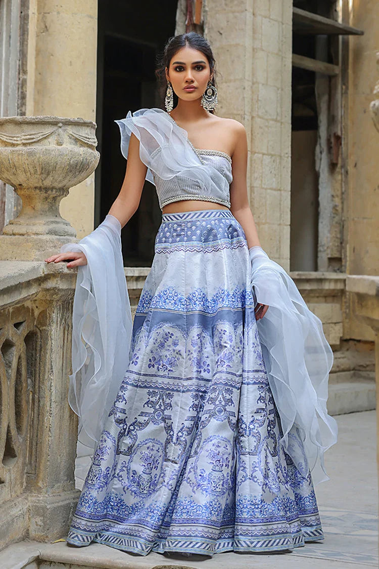 Threads & Motifs - Organza Blouse With Printed Lehenga Feminine Pastel Blouse