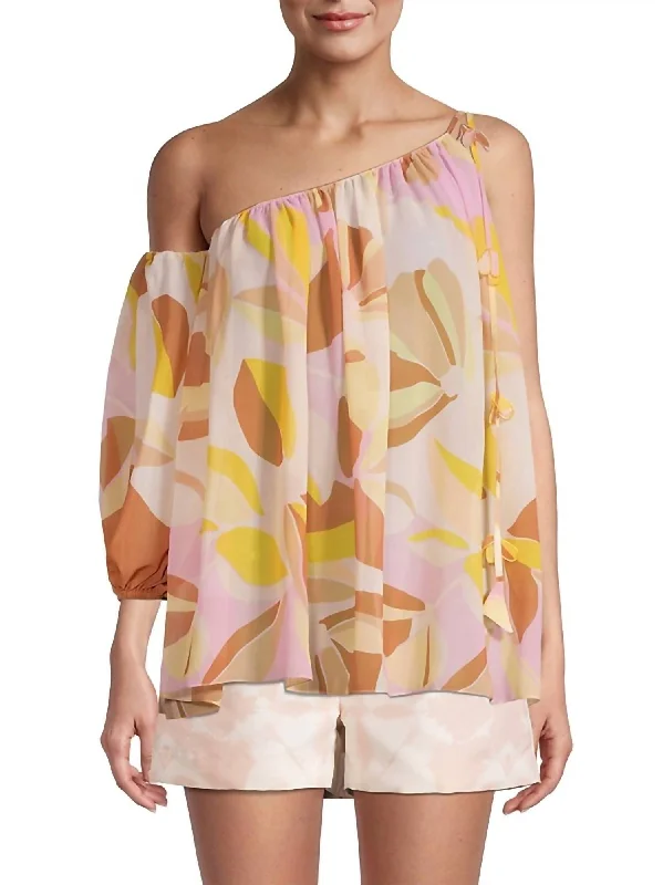 Maggie Blouse In Pink/yellow Colorblock Modern Work Blouse