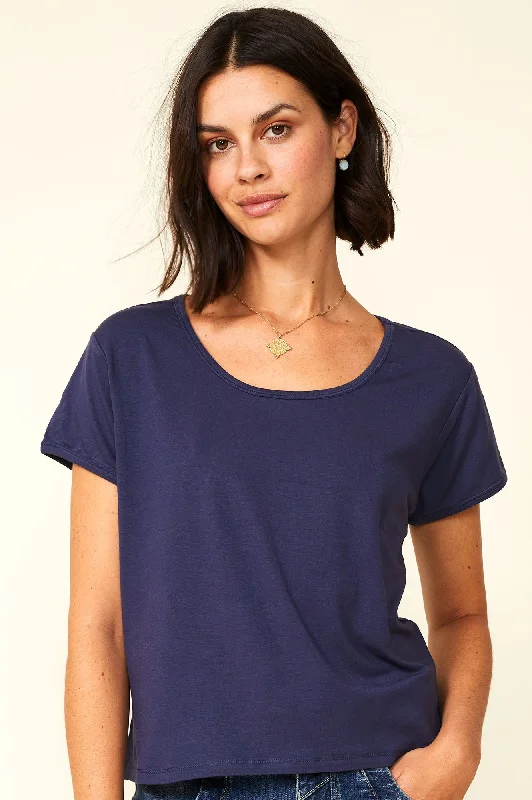 Short T-Shirt | Navy-- Wool Fabric Cashmere Fabric Tweed Fabric