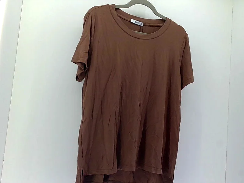 Women's Brown Stretch Strap Pull On Blouse Large Embroidered Floral Blouse