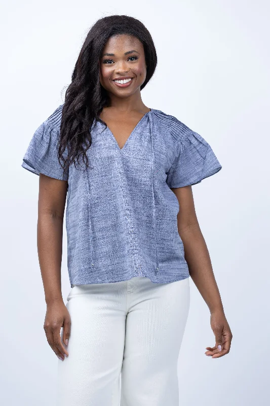 Gilner Farrar Aileen Blouse in Blue Chambray Backless Summer Blouse