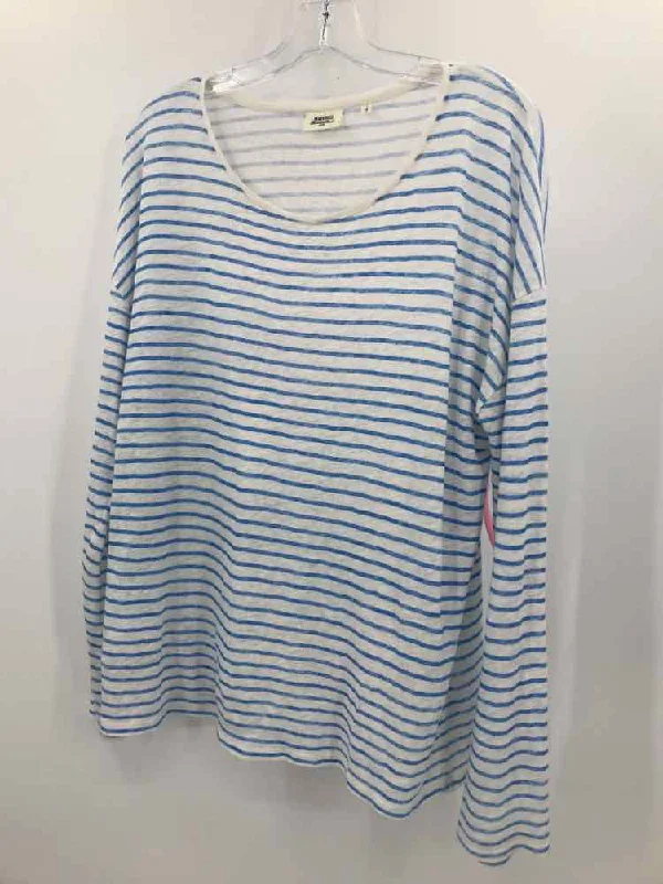 Pre-Owned Hartford White Size 10 Stripe Long Sleeve T-shirt-- Terry Blend Velvet Blend Canvas Blend