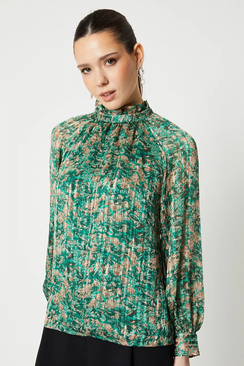 High Neck Open Back Detail Blouse Off-Shoulder Wrap Blouse