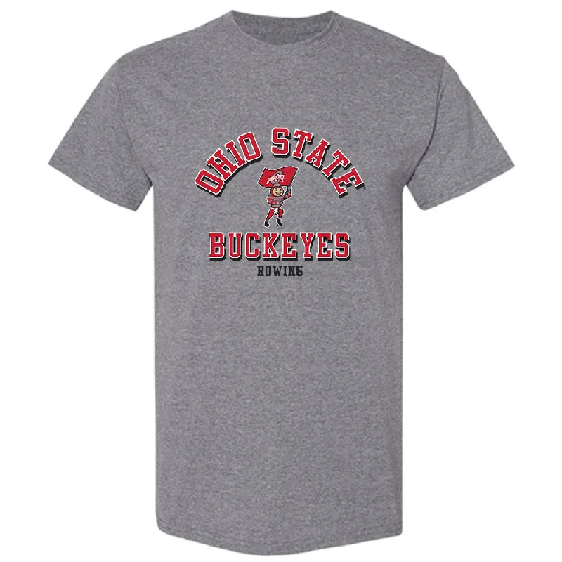 Ohio State - NCAA Women's Rowing : Rebecca Fullerman - Classic Shersey T-Shirt-- Striped Floral Plaid