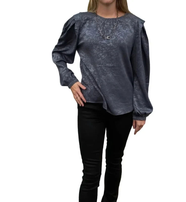 Jacquard Blouse With Fold Detail In Dusty Teal Casual Relaxed Blouse