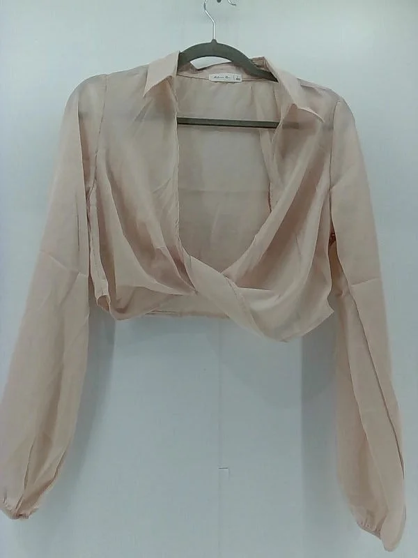 Tan Long Sleeve Crop Blouse with Zipper - Size Large Vintage Lace Blouse