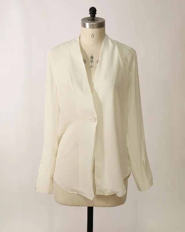 Statement Shirt with Cinched Back Detailing - White-- Zippered Front Buttoned Front Snap Front