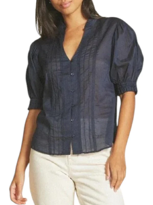 Eliza Blouse In Navy Casual Stripe Blouse