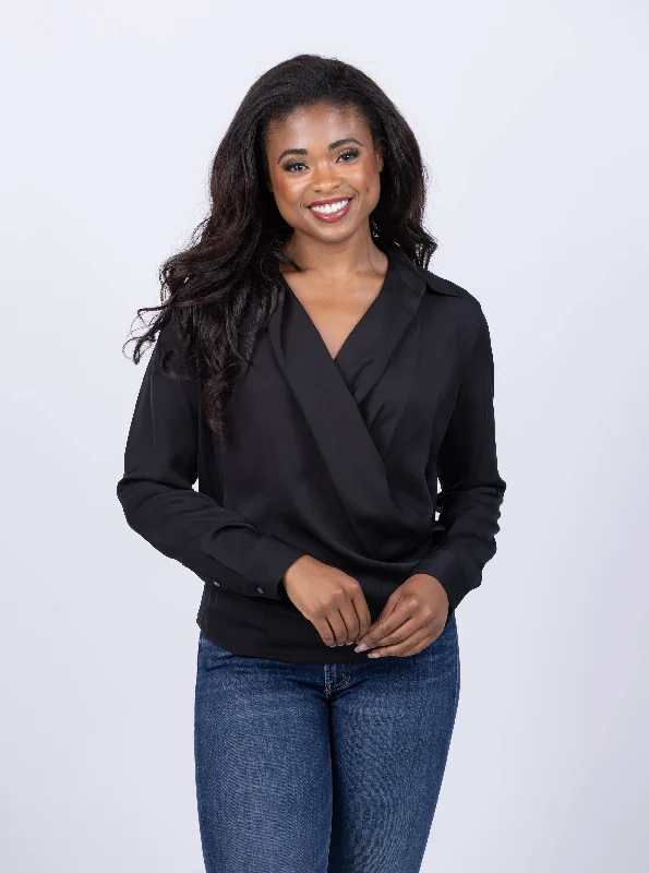 Theory Wrap Blouse in Black Lightweight Floral Blouse