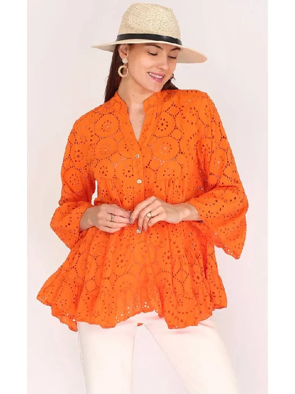 Loowie English Embroidered Blouse Classic Minimalist Blouse